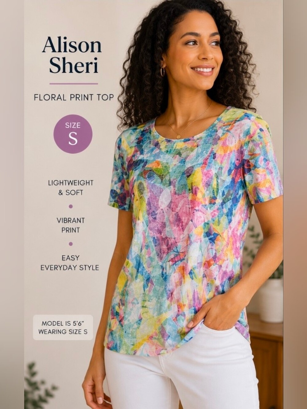 Alison Sheri Colorful Abstract Print Women's Top